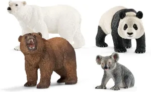 Schleich Wild Life - 4 PC Bear Figure Toy Playset - Realistic Panda, Koala, Grizzly and Polar Bear Figurine for Kids and Toddlers - Educational Animal Toys for Boys and Girls Ages 3  - 77589