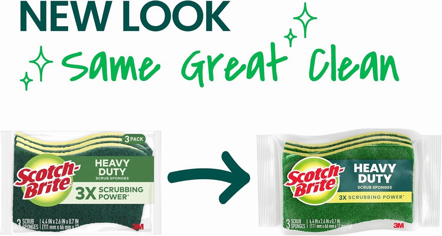 Scotch-Brite Heavy Duty Scrub Sponge, 24 Kitchen Sponges Designed for Tough Messes in the Kitchen that Last 3X Longer*, Best for Cast Iron Skillets and Outdoor Grills, Flexible, Durable, and Strong