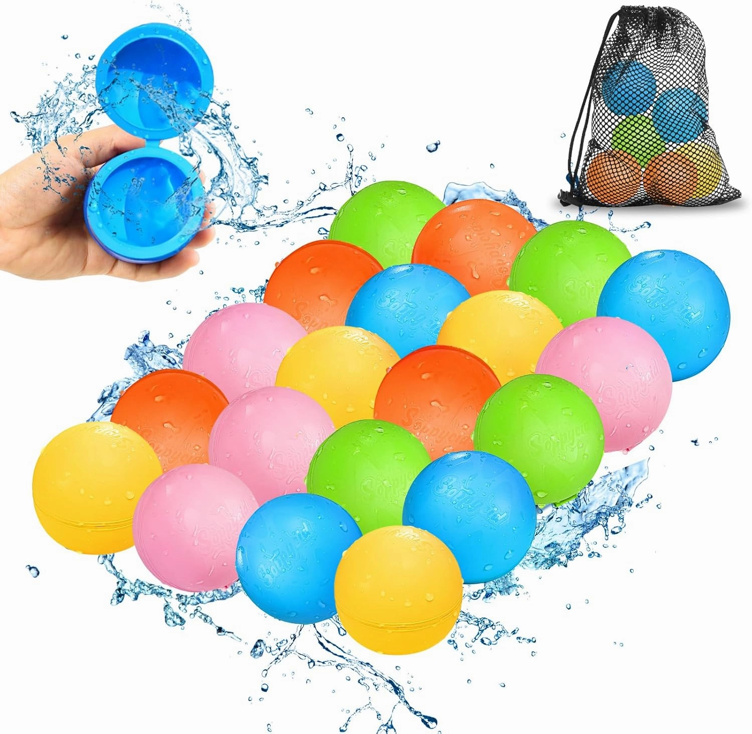 SCUATANBE Reusable Water Balloons - 20Pcs Quick Fill Water Balls Toys for Kids Age 4-8 - Refillable Magnetic Self-Sealing Water Splash Bomb for Summer Party Pool Outdoor Beach Toys for Kids Age 8-12