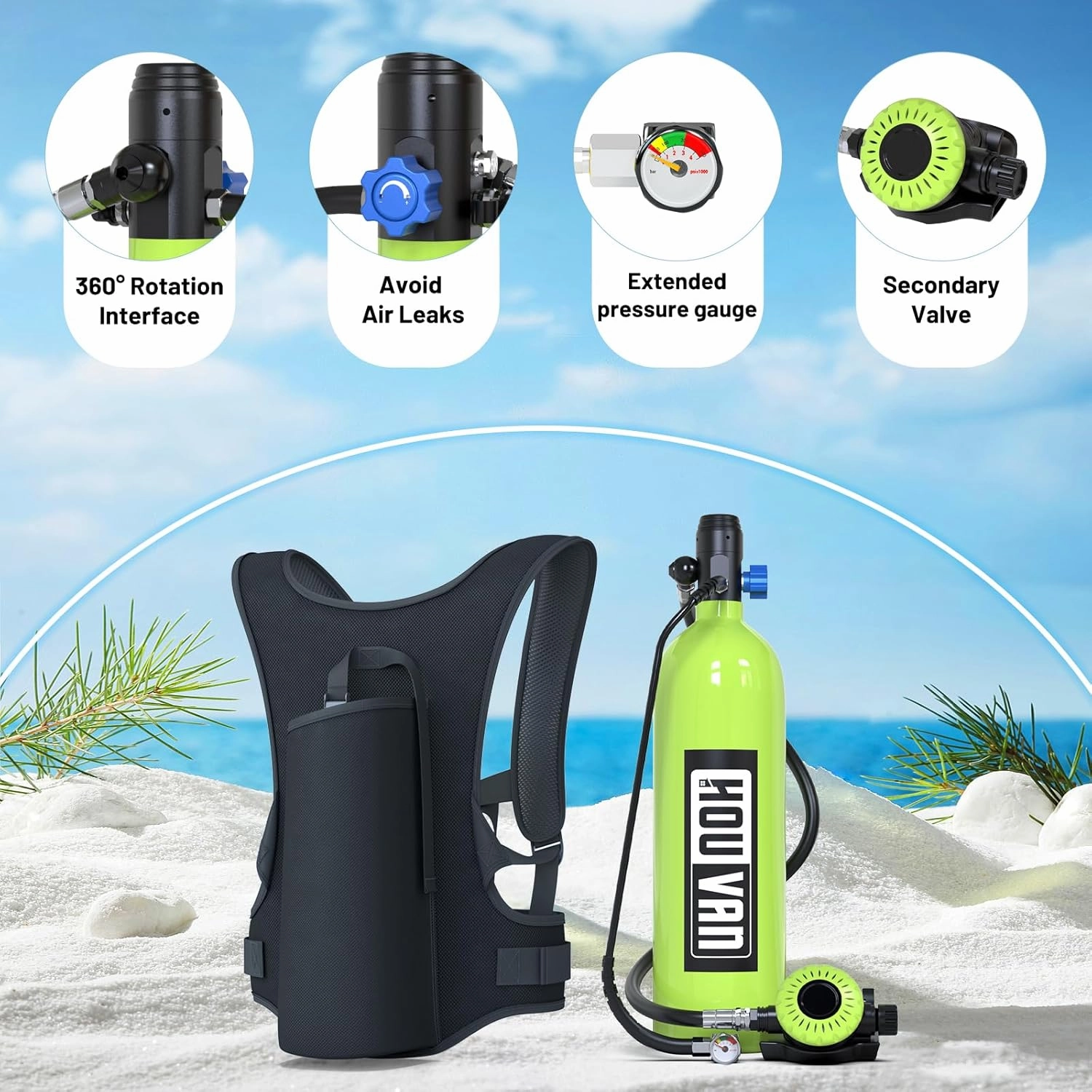 Scuba Tank H700 1.9L Mini Scuba Tank DOT Certified Reusable Diving Cylinder Kit Inflatable Pony Cylinders Up to 30 Minutes Underwater Breath Suitable Within 33ft