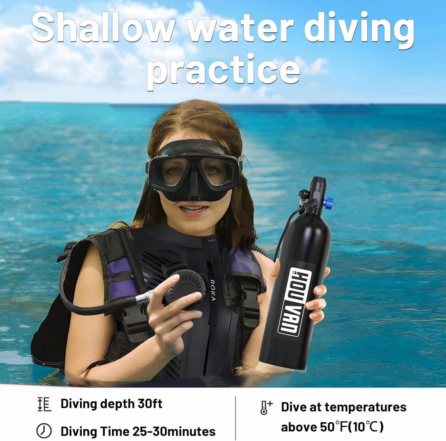 Scuba Tank H700 1.9L Mini Scuba Tank DOT Certified Reusable Diving Cylinder Kit Inflatable Pony Cylinders Up to 30 Minutes Underwater Breath Suitable Within 33ft