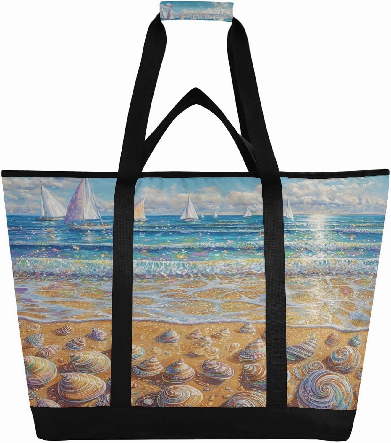 Sea Beach Reusable Insulated Lunchbox Cooler Bag, Leakproof Kitchen Grocery Bag Collapsible Portable Cooler Tote Bag for Picnic, Camping, Office, Travel