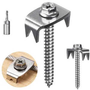 SELEWARE 50 Pcs Stainless Steel Fence Staples Fence Nails for Softwood Reusable Fence Nails for Wire Mesh & Woven Fencing, Fence Fasteners with Wire Fixer, Easy Install & Remove with Power Drill