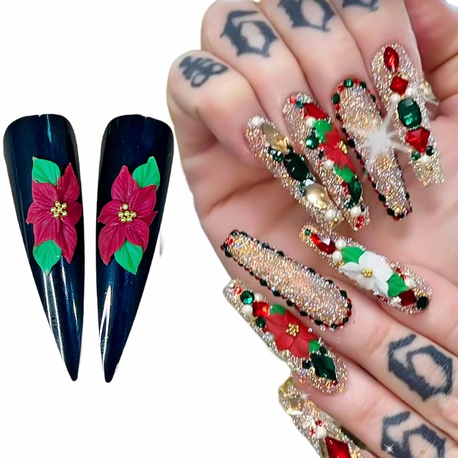 Set 24Pcs 3D Acrylic Christmas Nail Art Charms- Santa, Snowman, Reindeer,Pine tree, Penguin, Bear heart Handmade by Acrylic Powder (Noel-KILUM-Style-1)