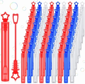 Shappy 144 Pieces 4 Inch 4th of July Bubble Wands, Mini Bubble Wands for Independence Day Party Favors, Fourth of July Mix Bulk Toys Gift for Adults Included Liquid