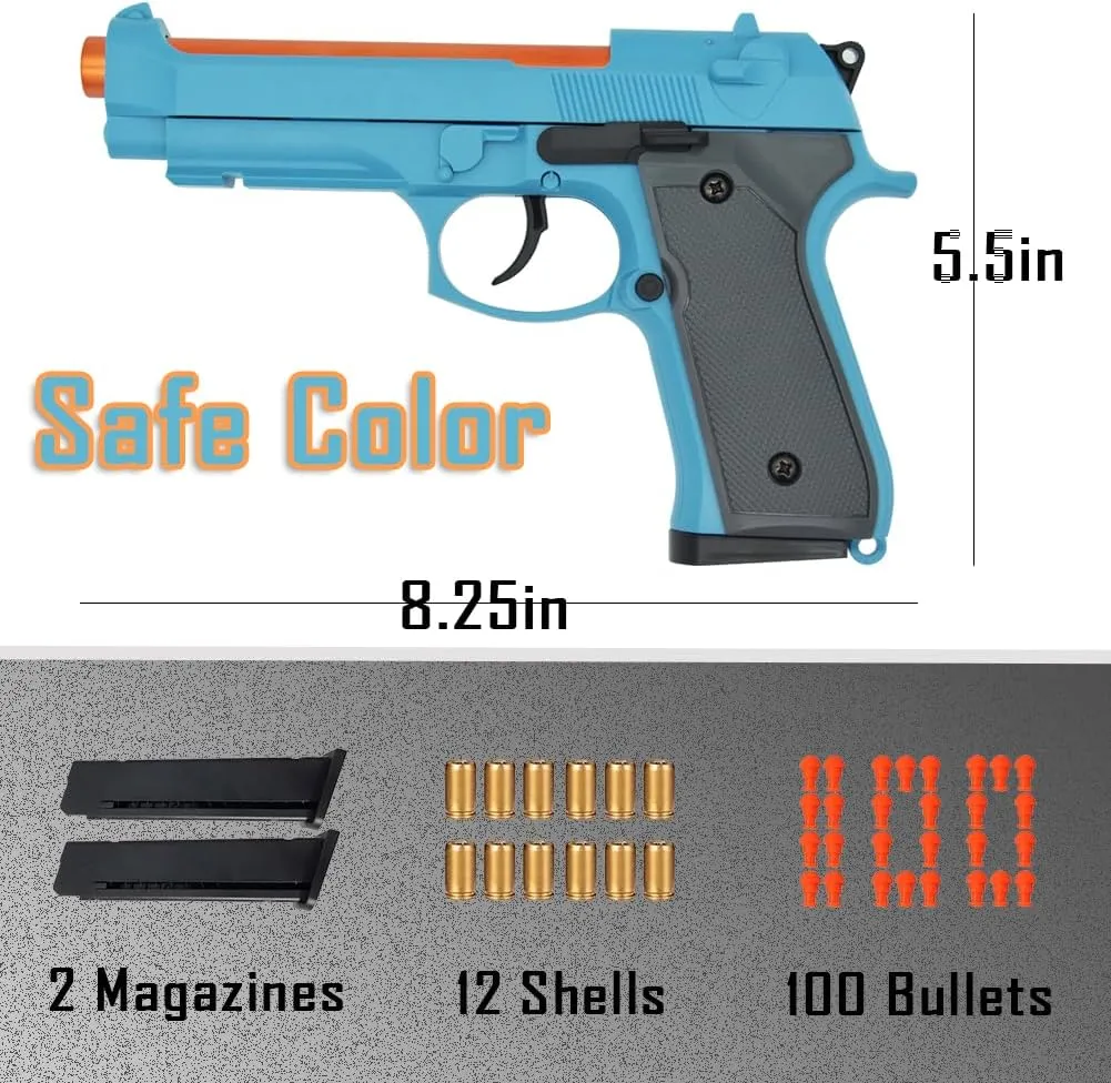 Shell Ejecting Toy Gun, Beretta Model 92 Automatic Pull Back Action Shooting Toy Education Model Toy for Kids Gifts
