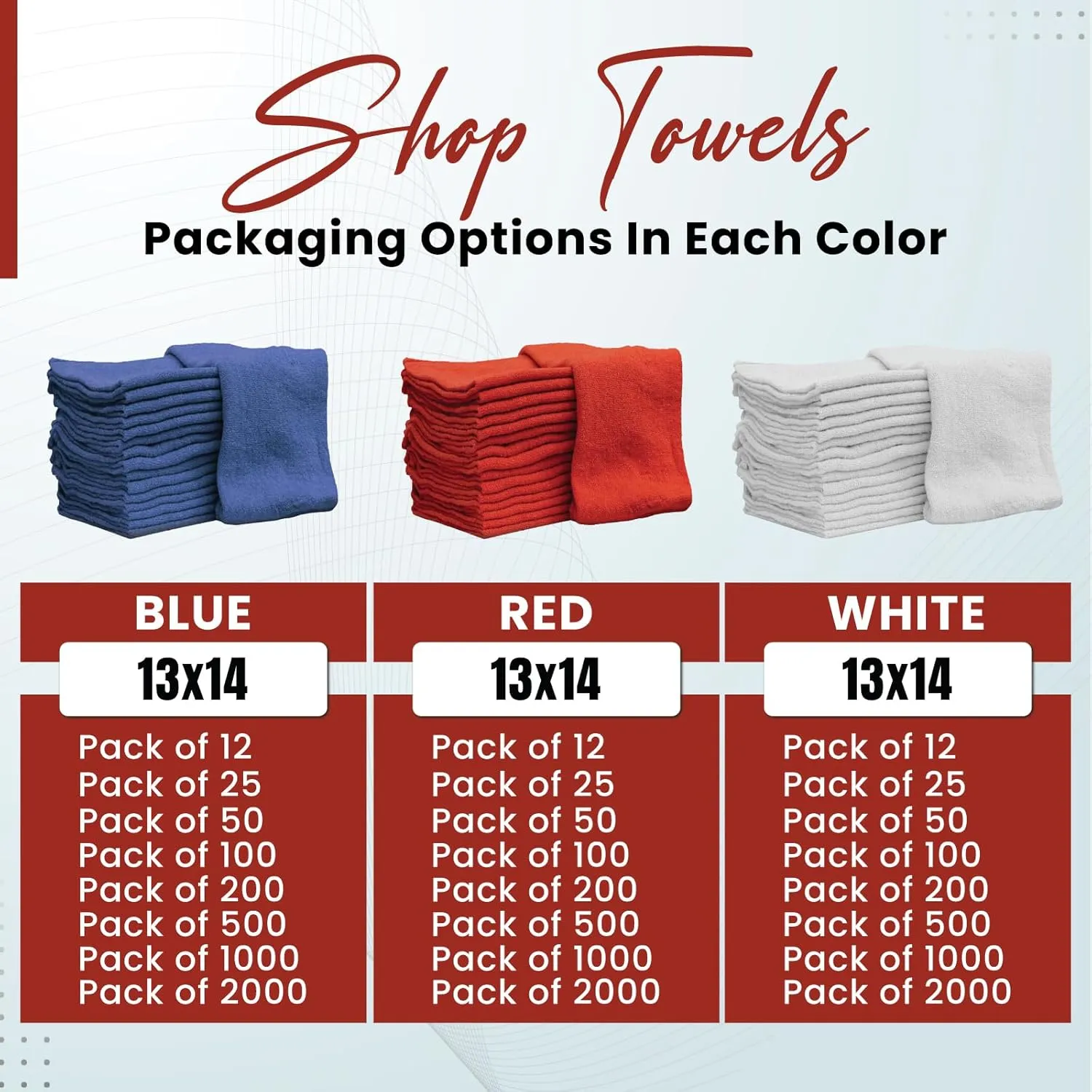 Shop Towels - Bulk Cleaning Towel in a Bag, Mechanic Cotton Wipes for Car Maintenance, Auto Mechanics & Garage, Wipe Grease & Oil, Machine Wash & Reusable (Red, 25-Pack)