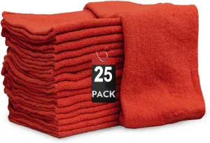 Shop Towels - Bulk Cleaning Towel in a Bag, Mechanic Cotton Wipes for Car Maintenance, Auto Mechanics & Garage, Wipe Grease & Oil, Machine Wash & Reusable (Red, 25-Pack)