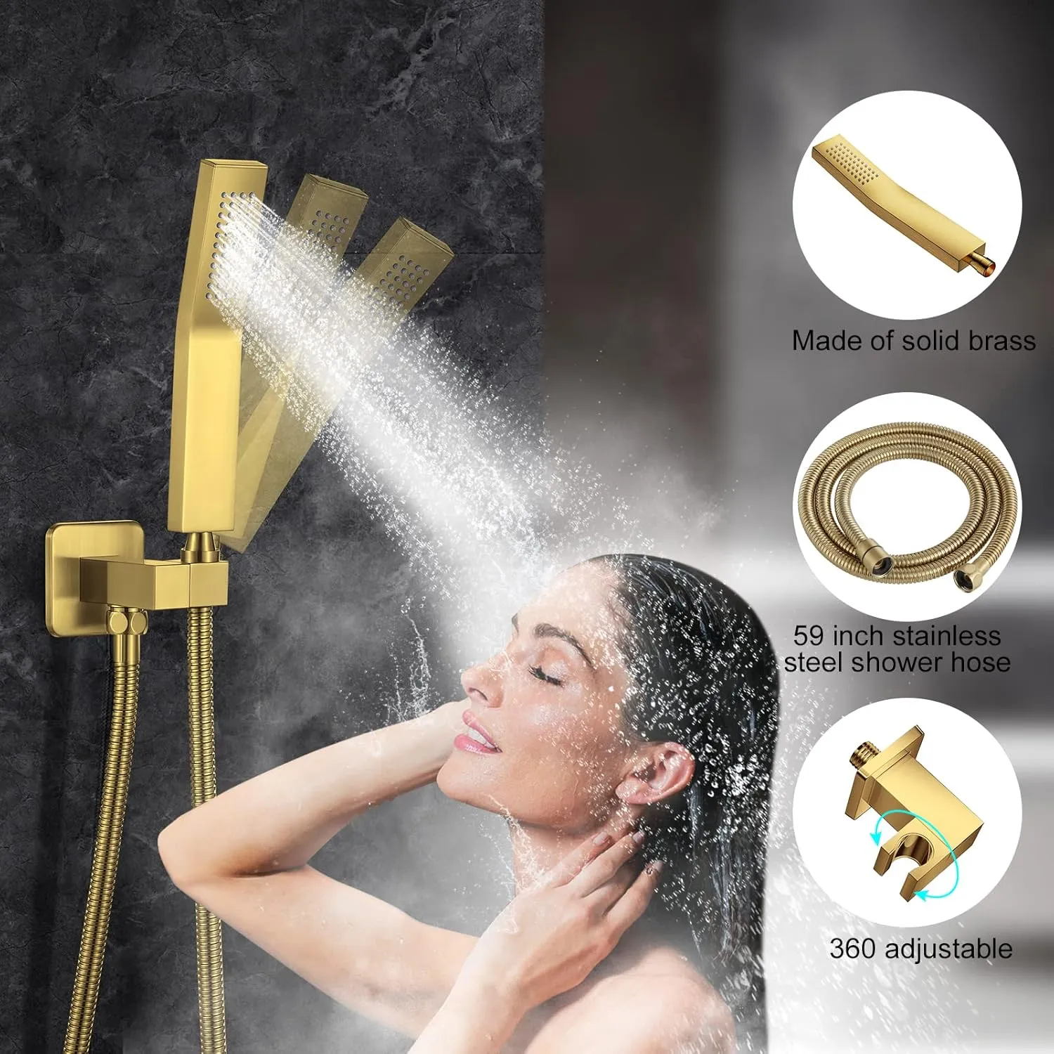 Shower System, 12 Inch Brushed Gold High Pressure Shower Head with Rain Handheld Combo Set, Ceiling Mounted Dual Shower Head System, Bathroom Shower Faucet Set Rough-in Valve Body and Trim