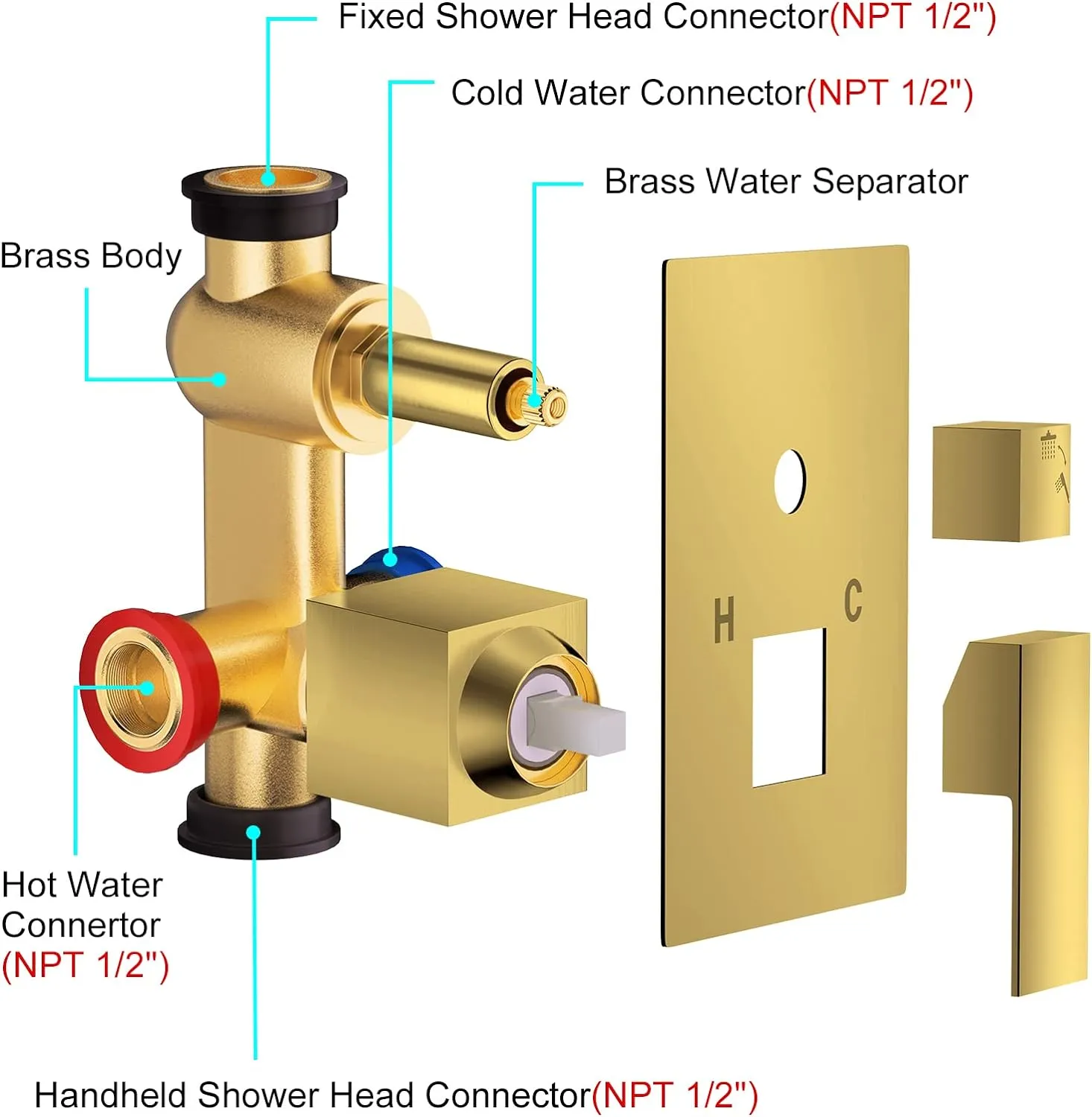 Shower System, 12 Inch Brushed Gold High Pressure Shower Head with Rain Handheld Combo Set, Ceiling Mounted Dual Shower Head System, Bathroom Shower Faucet Set Rough-in Valve Body and Trim
