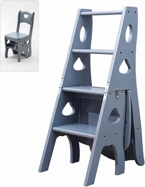 SHU 4-Step Pedal Ladder Multifunctional Solid Wood Chair Bearing 150kg Stable Climbing Ladder, Five Colors are Available (Color : Grey Color)
