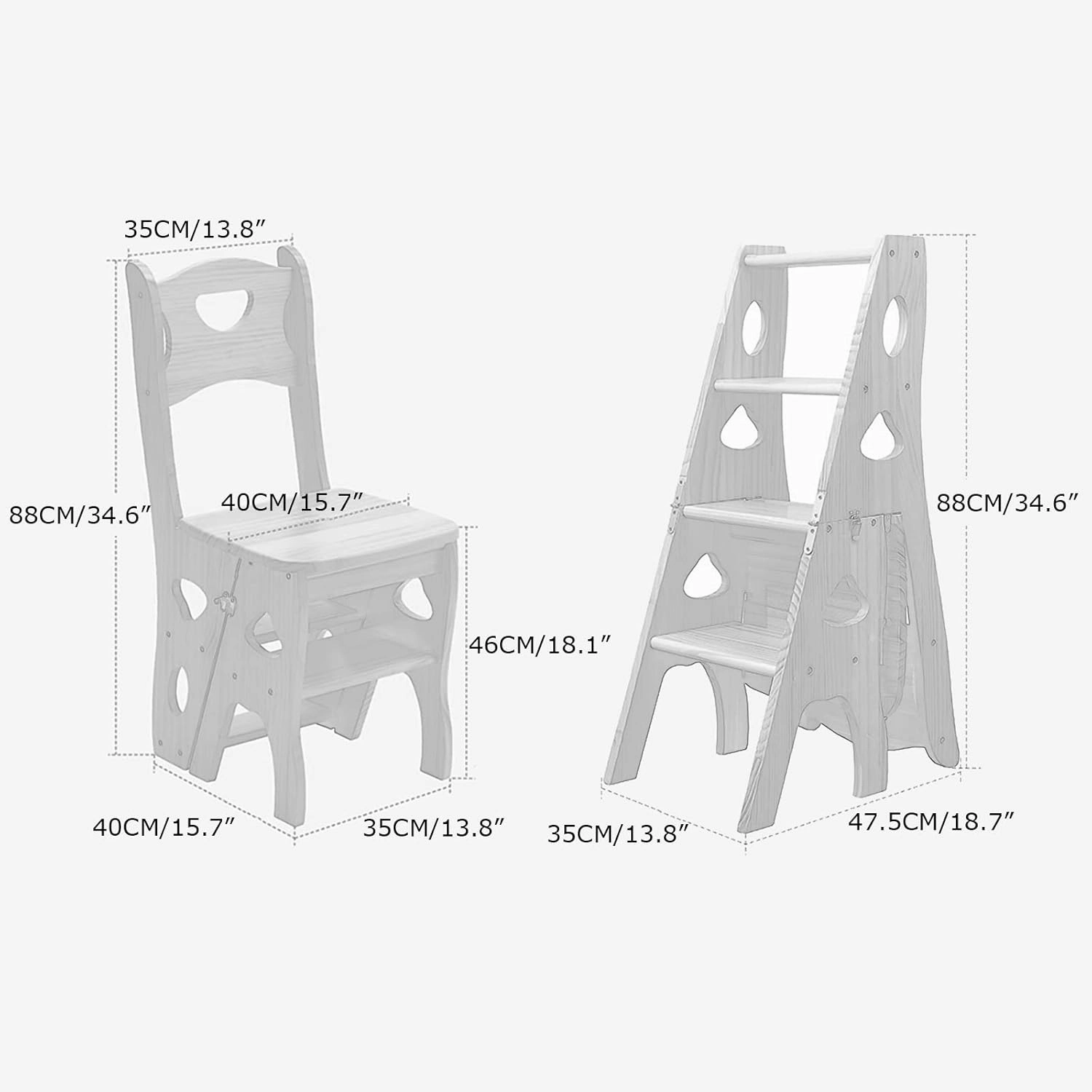 SHU 4-Step Pedal Ladder Multifunctional Solid Wood Chair Bearing 150kg Stable Climbing Ladder, Five Colors are Available (Color : Grey Color)