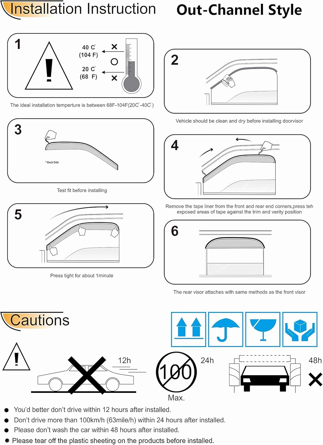 Side Window Wind Deflector, 4pcs Out-Channel Tape-On Nice Rain Guards Set, Window Visor fit for 2002-2006 Mitsubishi Lancer 94229