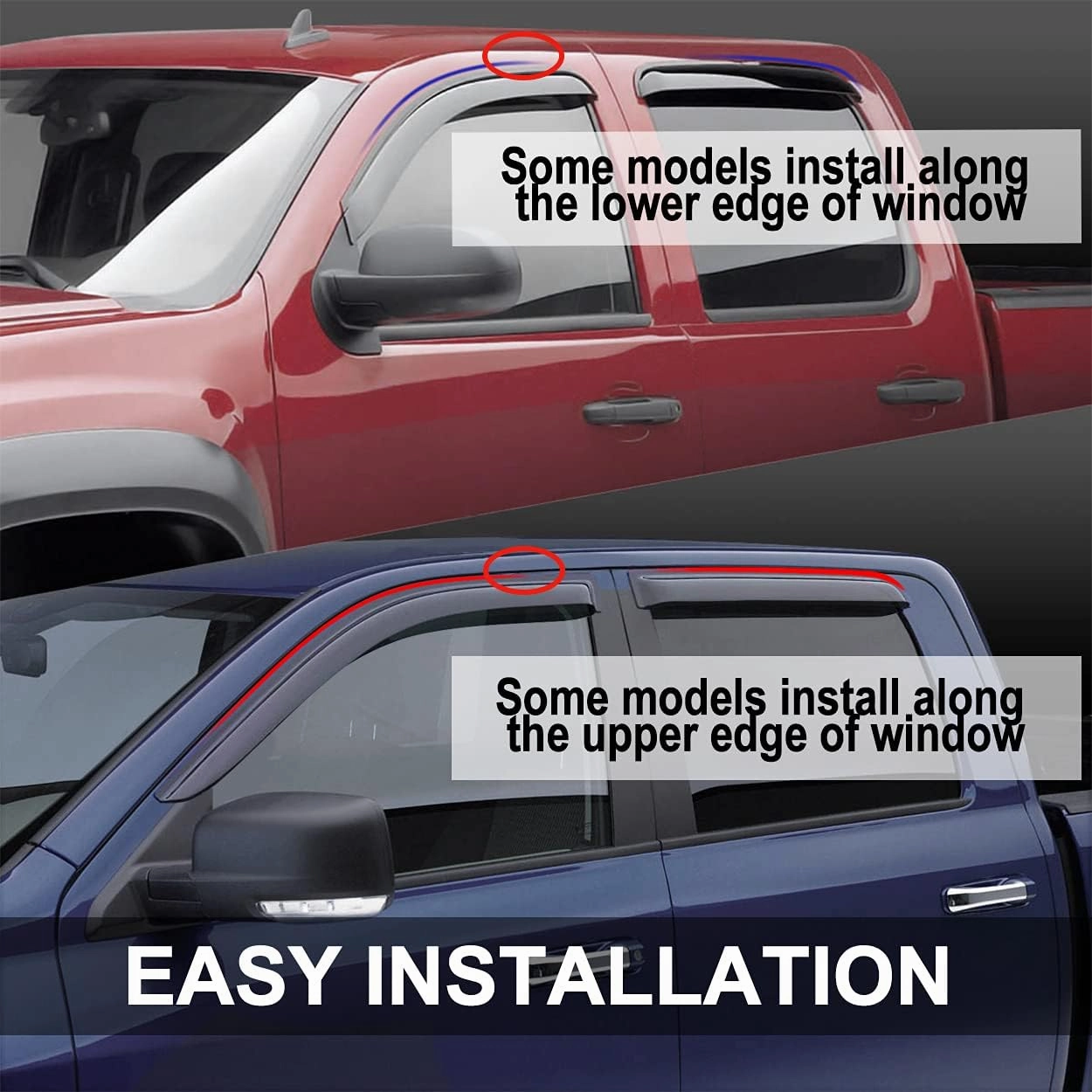 Side Window Wind Deflector, 4pcs Out-Channel Tape-On Nice Rain Guards Set, Window Visor fit for 2002-2006 Mitsubishi Lancer 94229