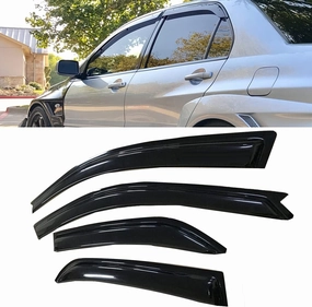 Side Window Wind Deflector, 4pcs Out-Channel Tape-On Nice Rain Guards Set, Window Visor fit for 2002-2006 Mitsubishi Lancer 94229