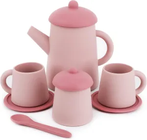 Silicone Tea Party Set, BPA Free Cute Toddler Party Bath Toy Set for Kids Pretend Play for Little Girls Kitchen Accessories (Pink)
