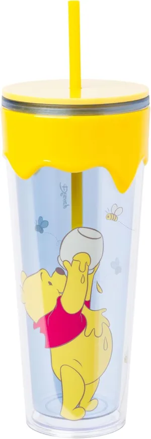 Silver Buffalo Winnie The Pooh Eating Honey With Bees 26oz. Plastic Drip Tumbler