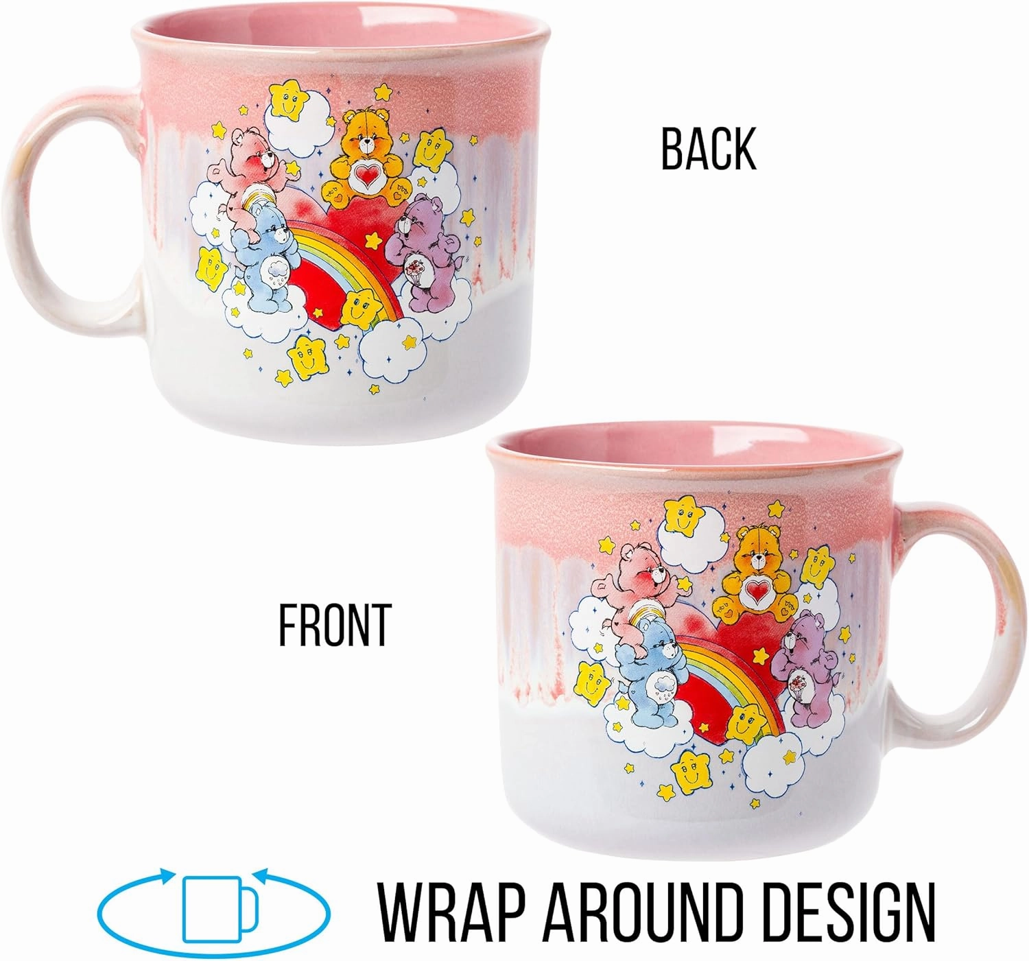 Silver Buffalo Care Bears Rainbow with Stars Reactive Glaze Ceramic Camper Mug Featuring Tenderheart, Cheer, Grumpy, and Share Bear, 20 Ounces