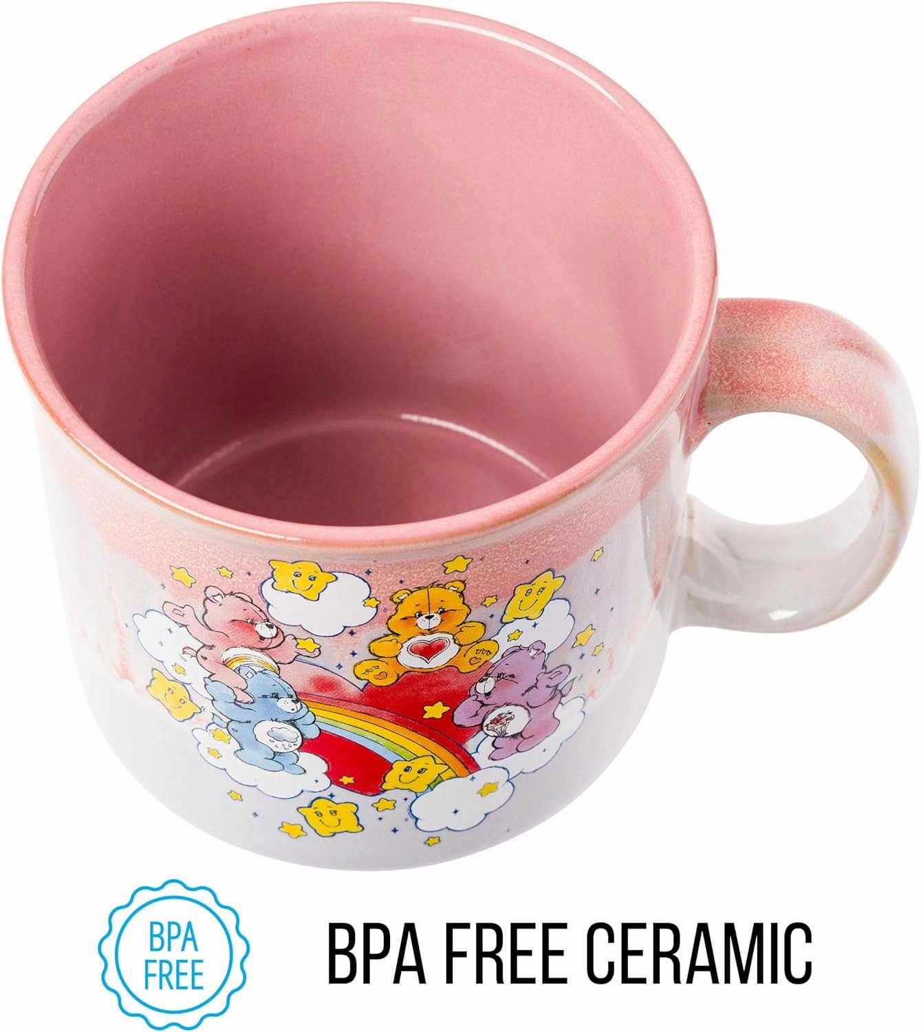 Silver Buffalo Care Bears Rainbow with Stars Reactive Glaze Ceramic Camper Mug Featuring Tenderheart, Cheer, Grumpy, and Share Bear, 20 Ounces