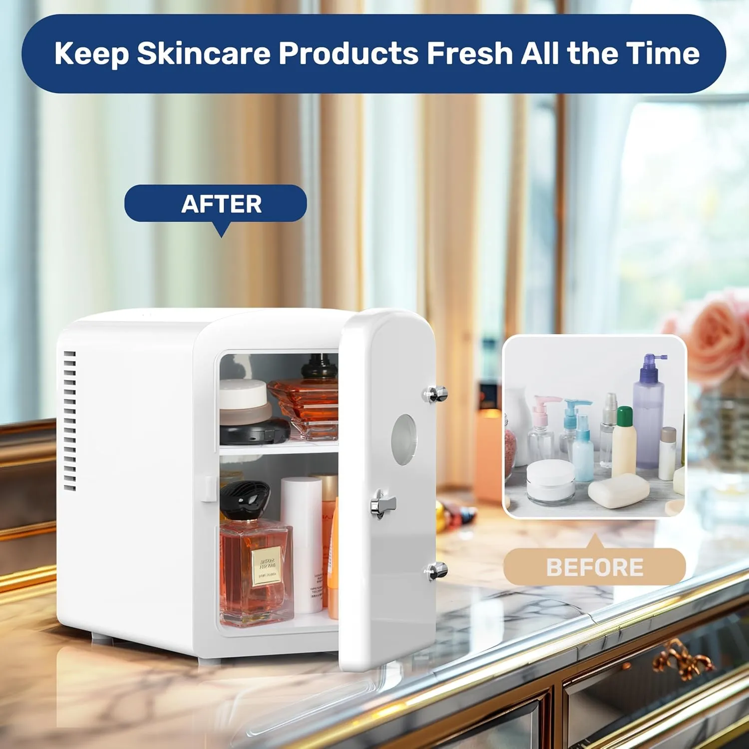 Simple Deluxe 6L/9 Can Mini Observation, Portable Cooler & Warmer Freon-Free Small Refrigerator, Compact Fridge for Skincare, 4L with Window, White