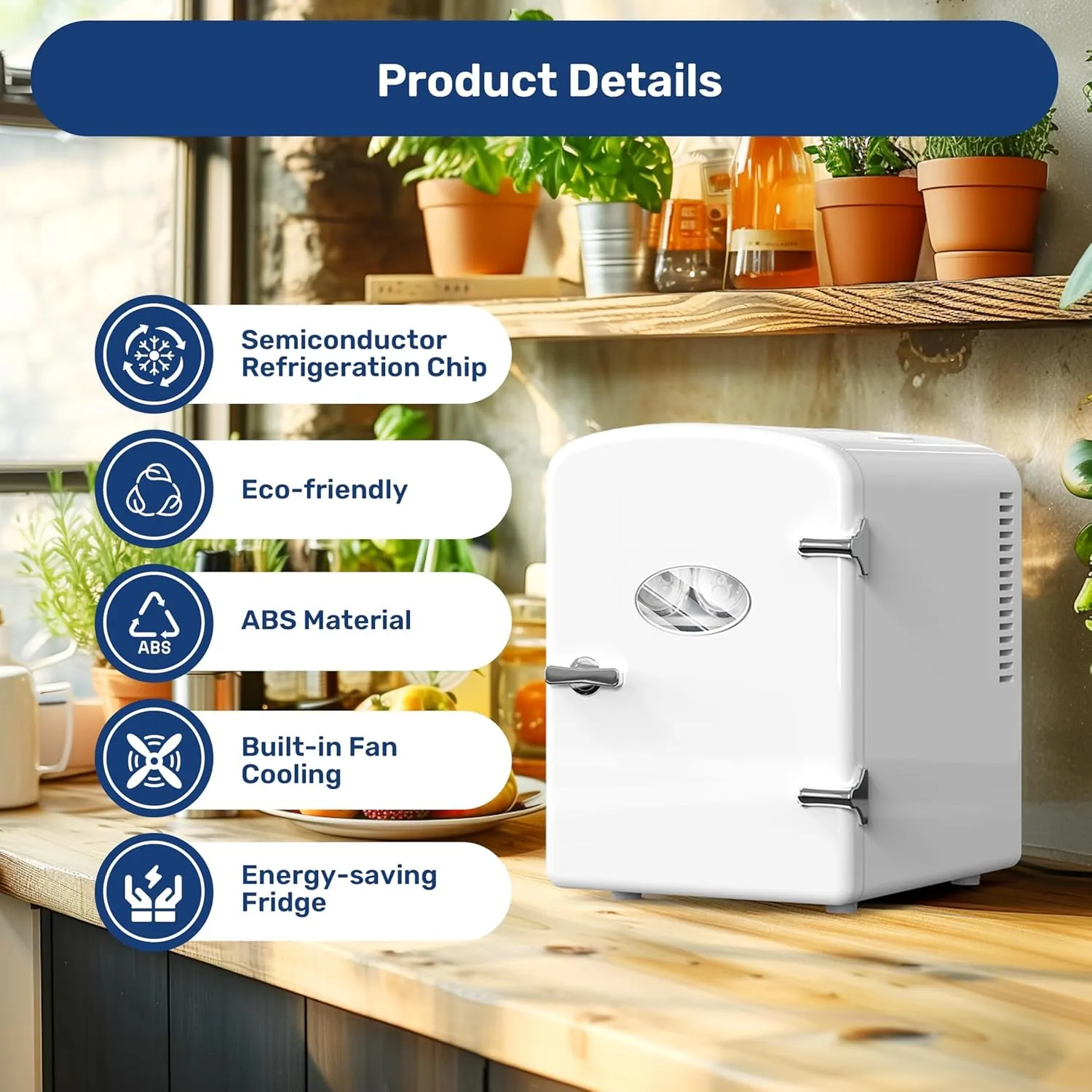 Simple Deluxe 6L/9 Can Mini Observation, Portable Cooler & Warmer Freon-Free Small Refrigerator, Compact Fridge for Skincare, 4L with Window, White