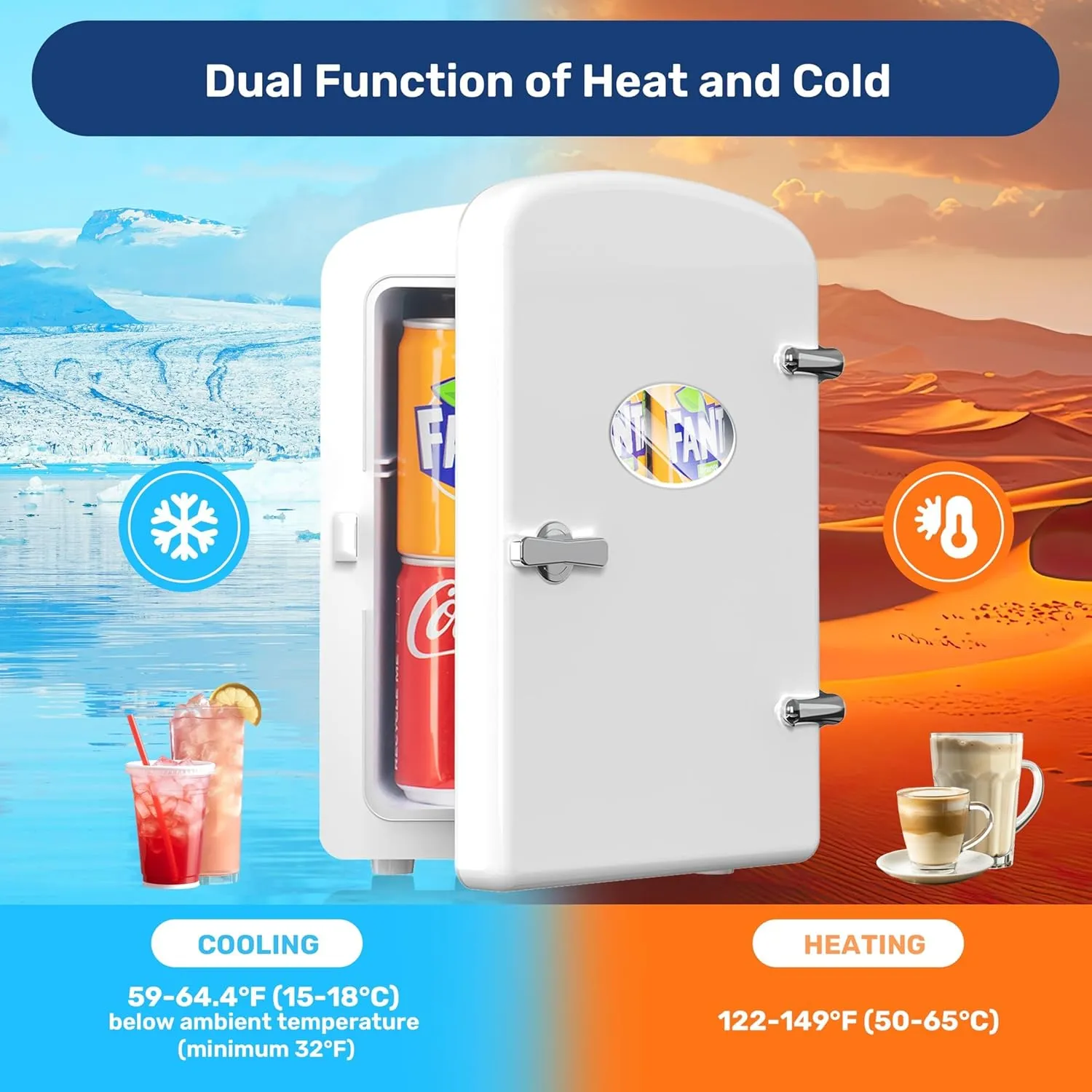 Simple Deluxe 6L/9 Can Mini Observation, Portable Cooler & Warmer Freon-Free Small Refrigerator, Compact Fridge for Skincare, 4L with Window, White