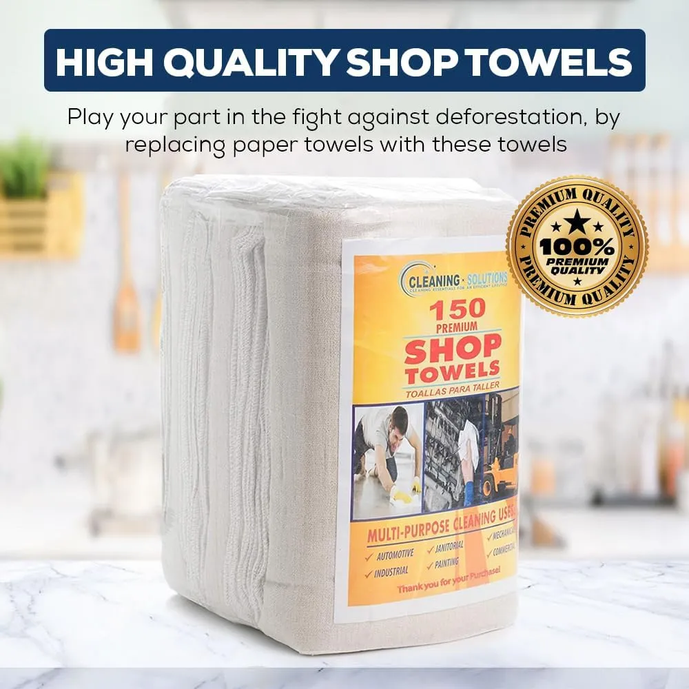 SIMPLI-MAGIC 79142 Shop Towels 14"x12", 150 Count (Pack of 1), Cotton, White