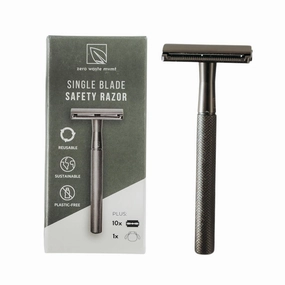 Single Blade Safety Razor for Men & Women (Onyx) Premium Aluminum Handle, Reusable & Plastic-Free – Smooth, Close Shave with Less Irritation – Includes 10x Blades & Travel Bag - Onyx