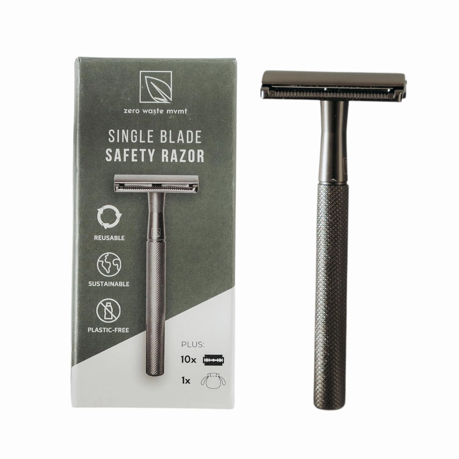 Single Blade Safety Razor for Men & Women (Onyx) Premium Aluminum Handle, Reusable & Plastic-Free – Smooth, Close Shave with Less Irritation – Includes 10x Blades & Travel Bag - Onyx