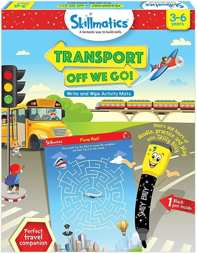 Skillmatics Educational Game - Transport Off We Go, Reusable Activity Mats with Dry Erase Marker, Gifts, Travel Toy, Ages 3 to 6