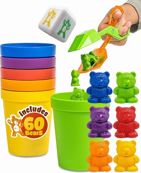 Skoolzy Counting Bears Set - 70 Pc Color Sorting Sensory Toys for Toddlers 3-4 - Montessori Toys for 3 Year Old - Autism Toys for Toddlers 3-4 - Color Sorting Toys for Toddlers Learning   Education