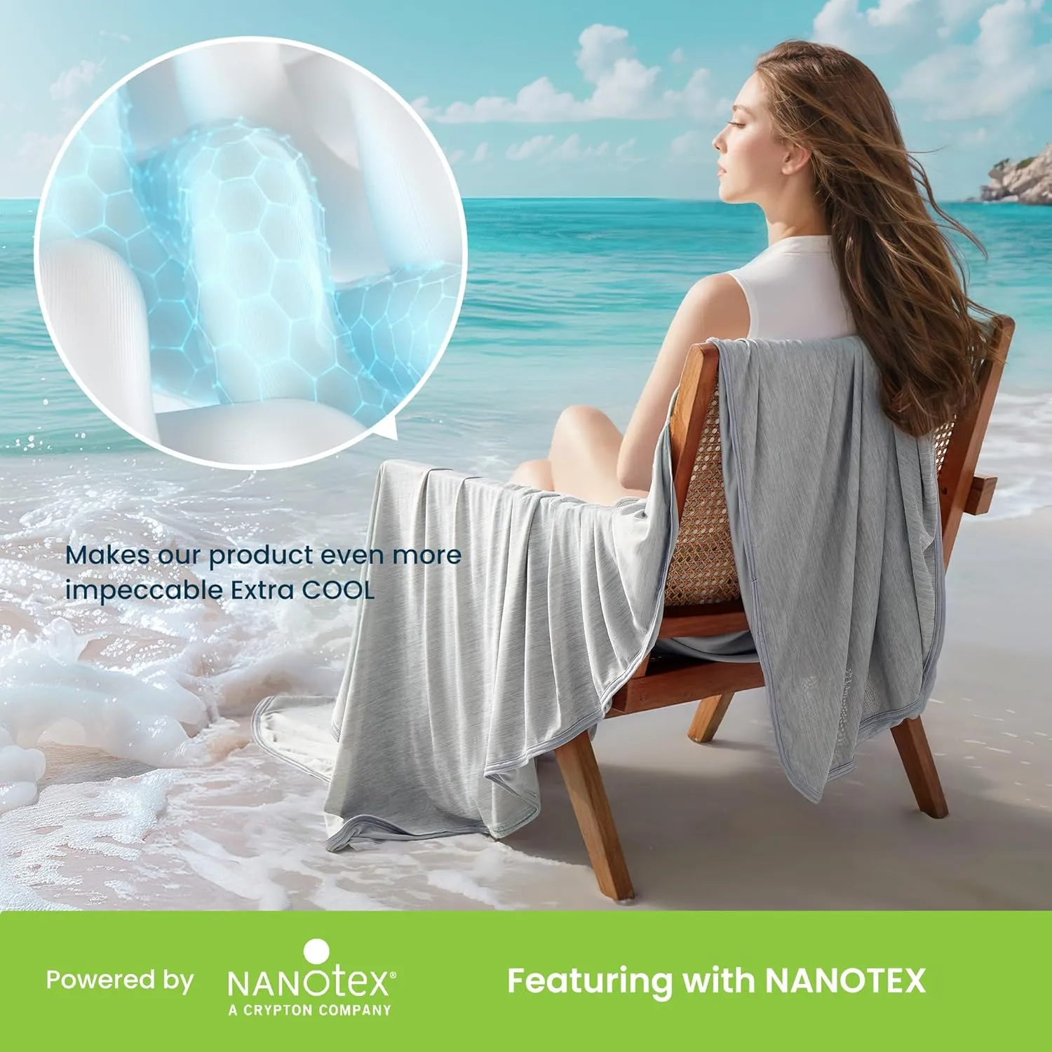 SLEEP ZONE Nanotex Cooling Blanket for Hot Sleepers, Summer Blanket Queen Size, Double-Sided Cold Blankets, Ultra-Cool Lightweight Breathable Blankets for Bed (Grey, 90''x90'')