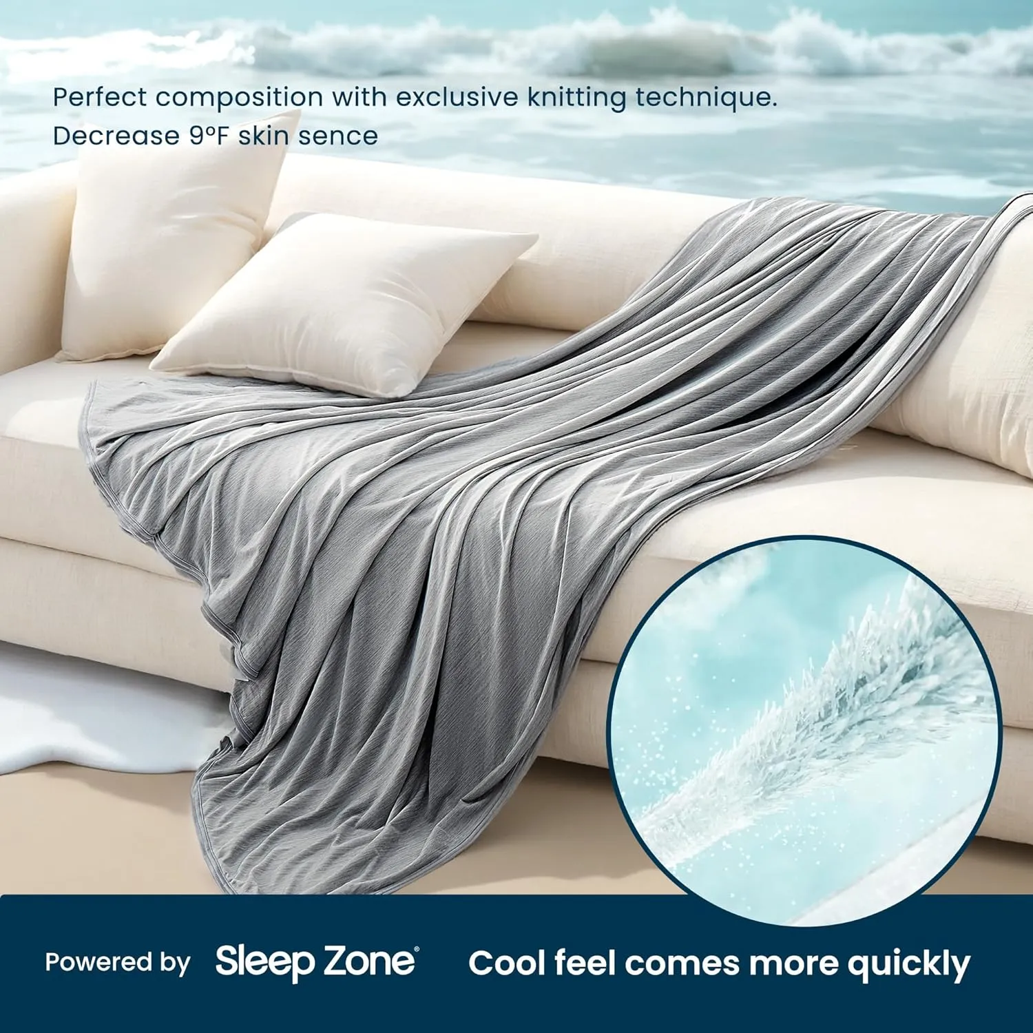 SLEEP ZONE Nanotex Cooling Blanket for Hot Sleepers, Summer Blanket Queen Size, Double-Sided Cold Blankets, Ultra-Cool Lightweight Breathable Blankets for Bed (Grey, 90''x90'')