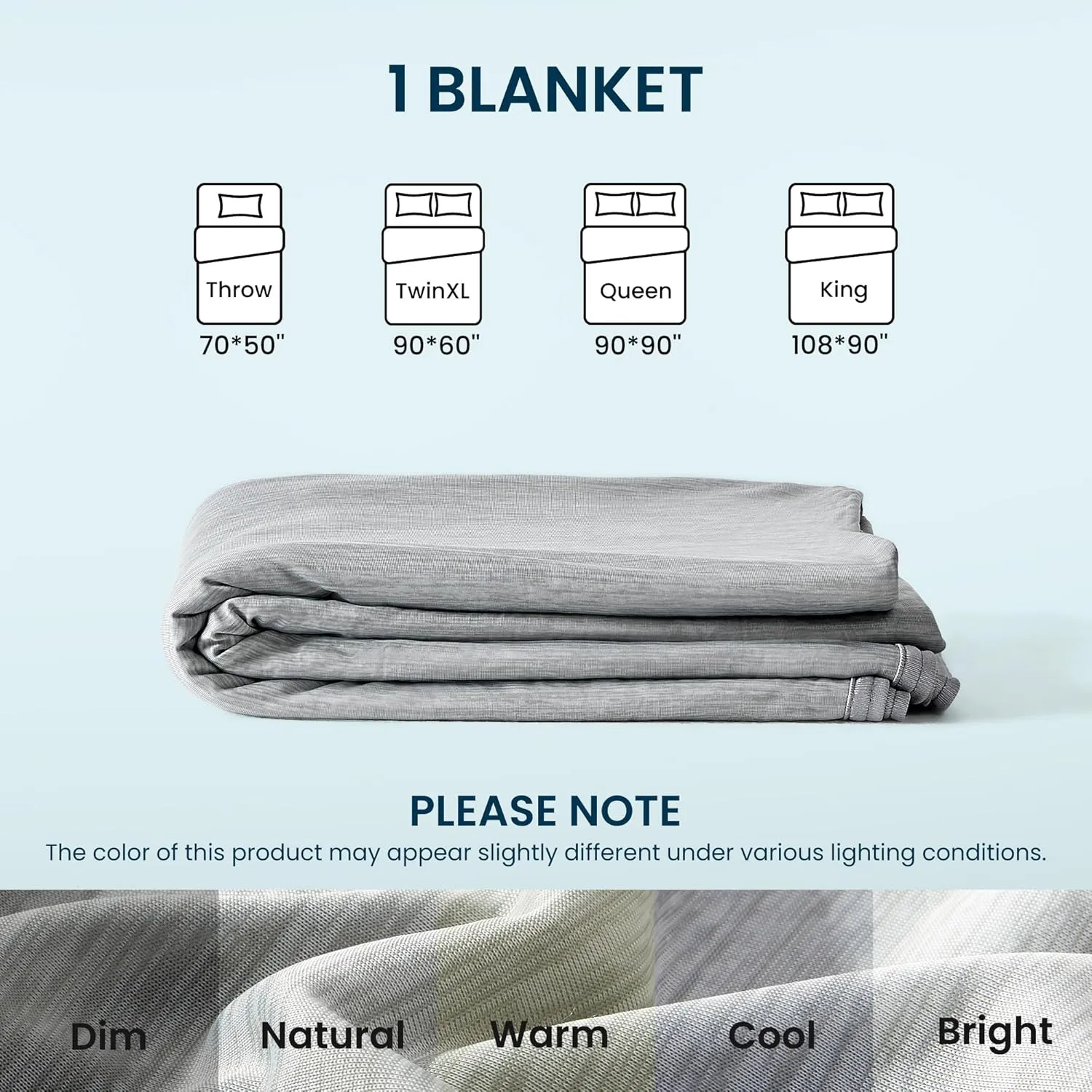 SLEEP ZONE Nanotex Cooling Blanket for Hot Sleepers, Summer Blanket Queen Size, Double-Sided Cold Blankets, Ultra-Cool Lightweight Breathable Blankets for Bed (Grey, 90''x90'')