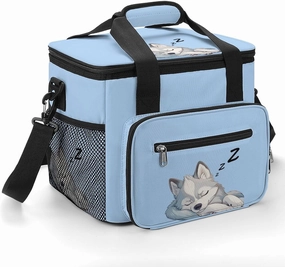 Sleeping Husky Dog Funny Cooler Bag Large Lunch Bag Car Cooler Insulated Thermal Bag Cooler Tote Bag for Travel Picnic Beach