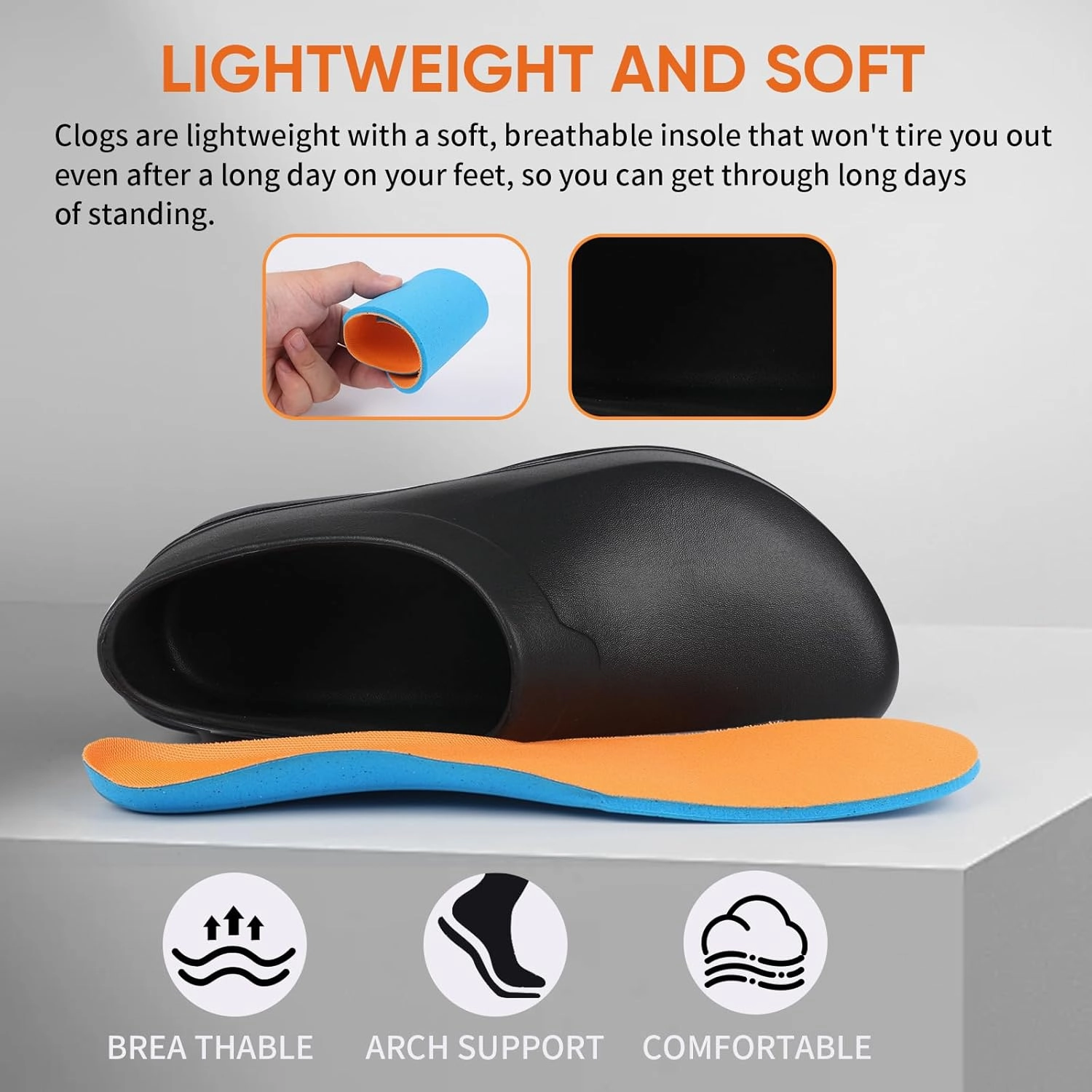 Slip Resistant Shoes for Kitchen/Chef/Garden/Nurse Non Slip Work Shoes for Men & Women Durable & Comfortable Black Clogs for Professional Safety(6-11Men/8-12.5Women)