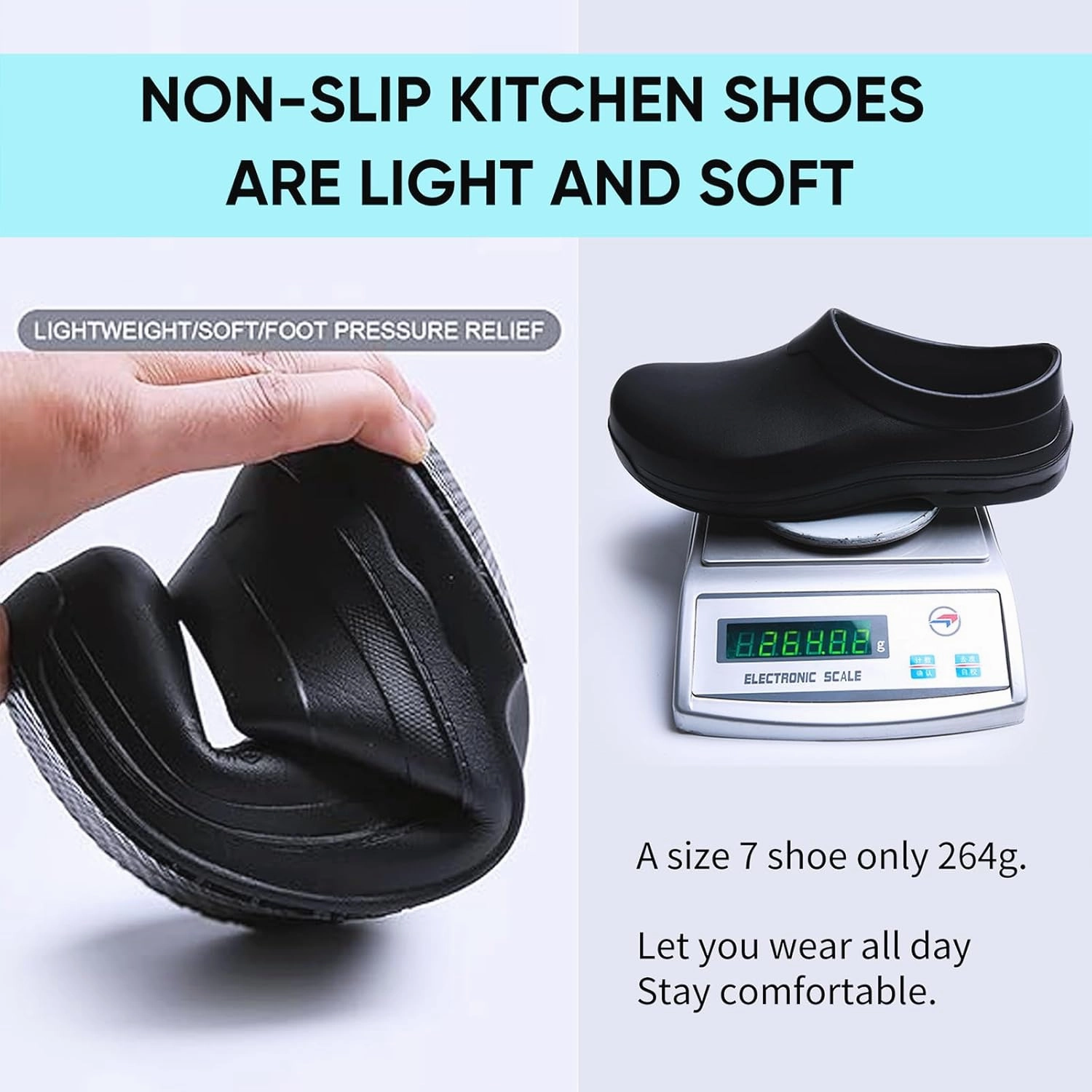 Slip Resistant Shoes for Kitchen/Chef/Garden/Nurse Non Slip Work Shoes for Men & Women Durable & Comfortable Black Clogs for Professional Safety(6-11Men/8-12.5Women)