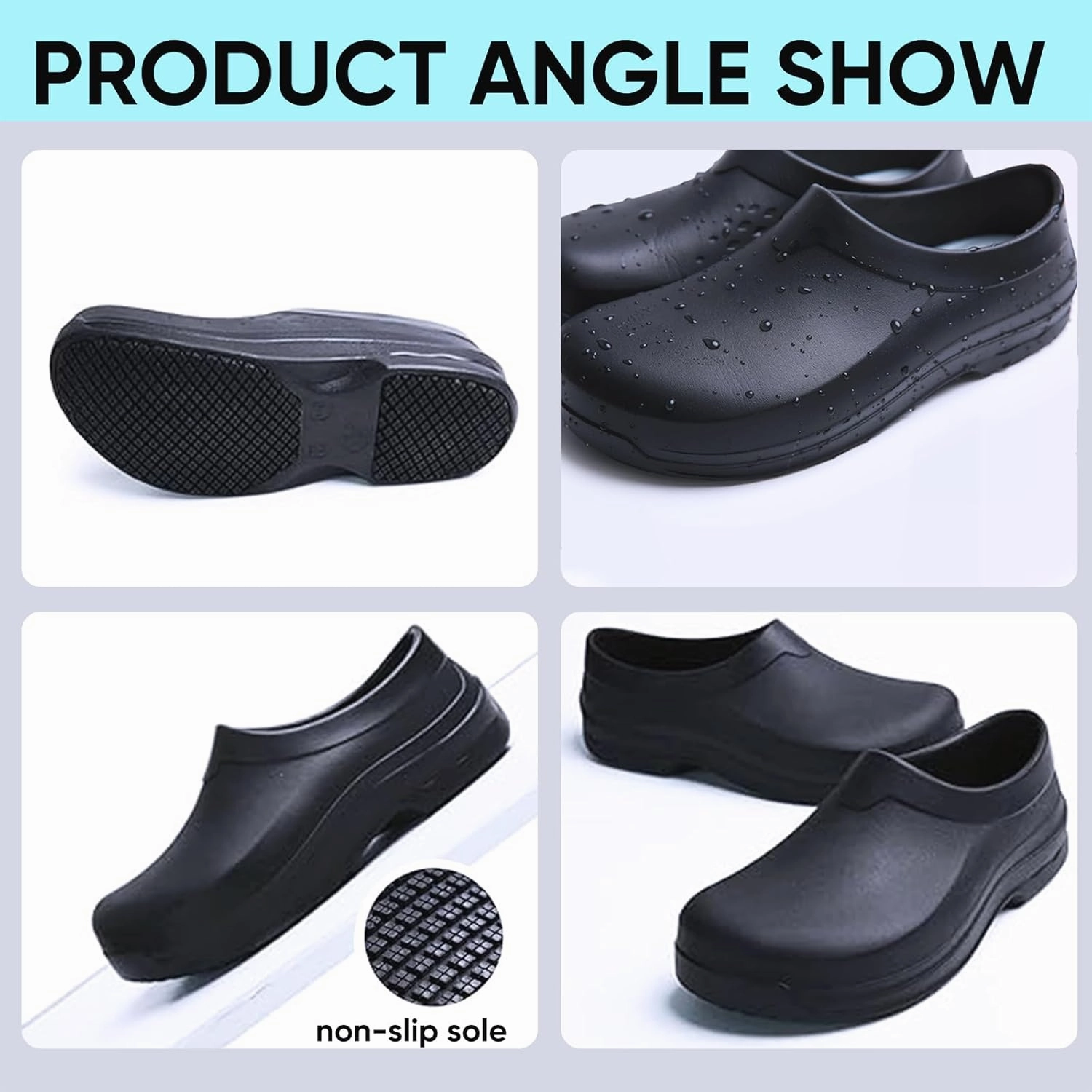 Slip Resistant Shoes for Kitchen/Chef/Garden/Nurse Non Slip Work Shoes for Men & Women Durable & Comfortable Black Clogs for Professional Safety(6-11Men/8-12.5Women)