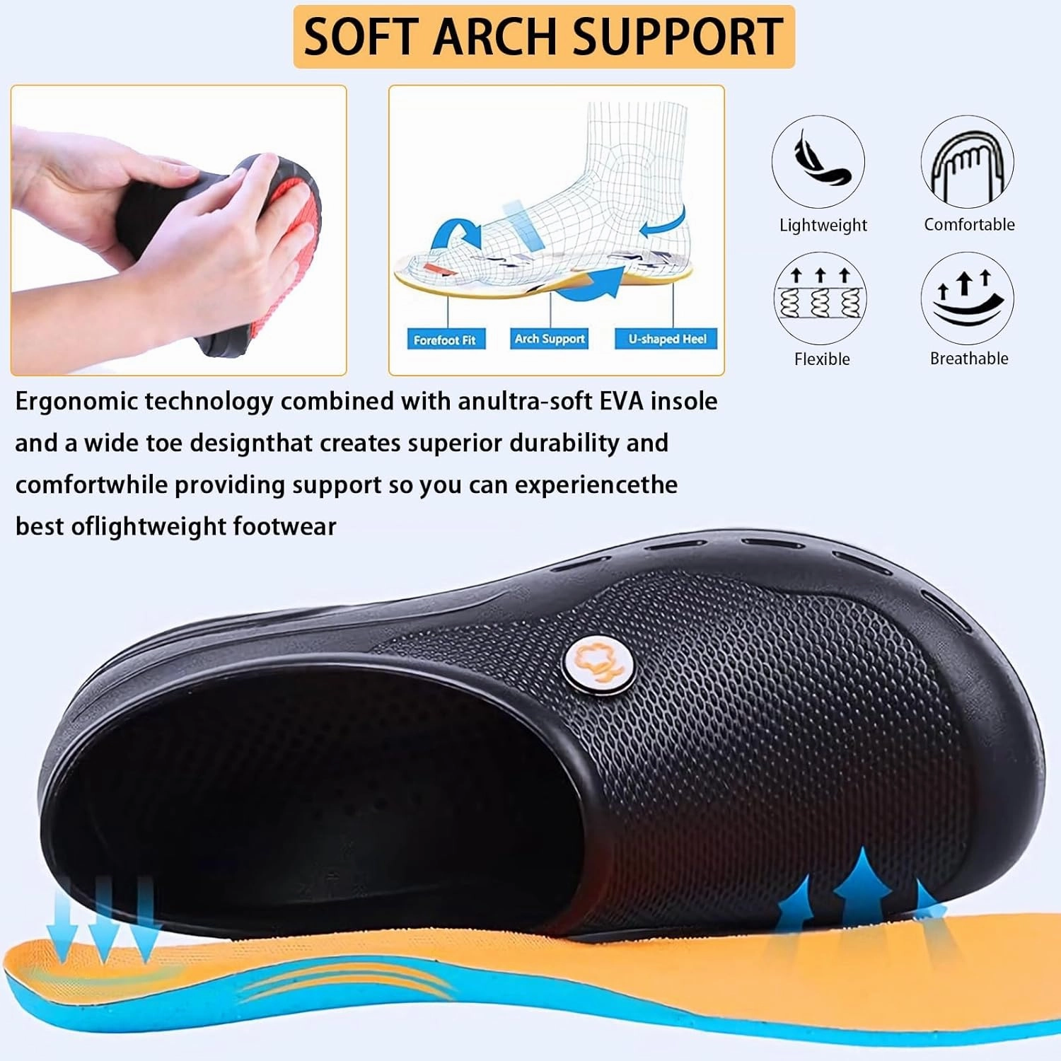 Slip Resistant Work Shoes for Men's and Women's Kitchen/Chef/Garden/Nurse Shoes Black Non Slip Clogs(7.5-11.5Men/8.5-12.5Women)