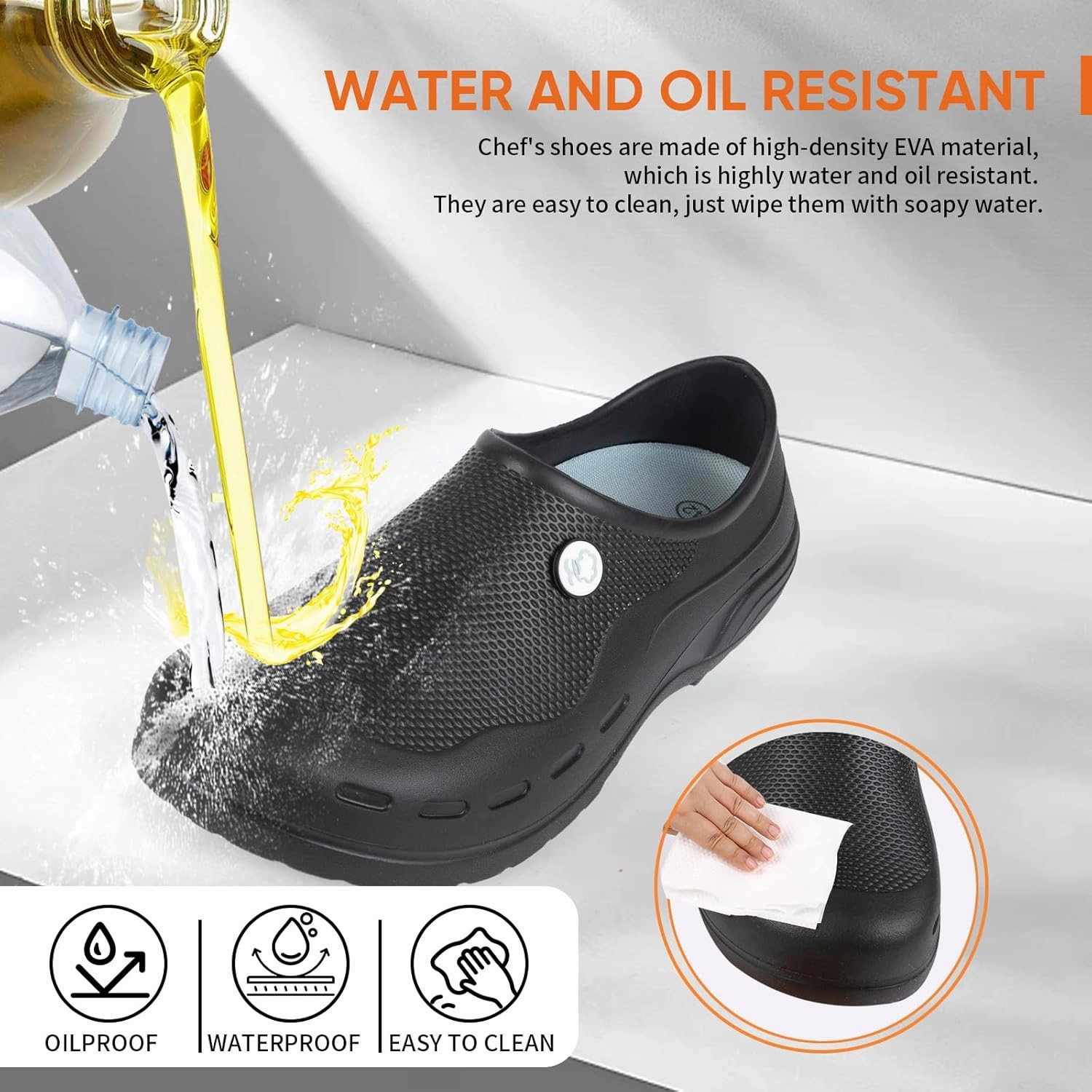 Slip Resistant Work Shoes for Men's and Women's Kitchen/Chef/Garden/Nurse Shoes Black Non Slip Clogs(7.5-11.5Men/8.5-12.5Women)