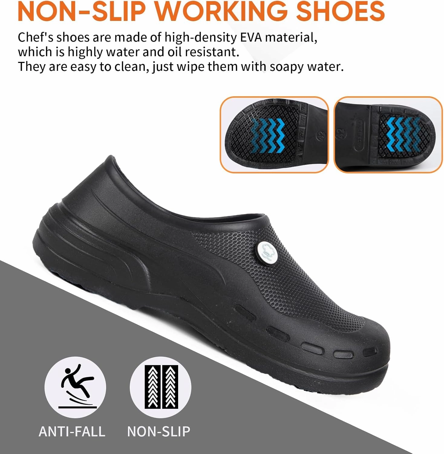 Slip Resistant Work Shoes for Men's and Women's Kitchen/Chef/Garden/Nurse Shoes Black Non Slip Clogs(7.5-11.5Men/8.5-12.5Women)