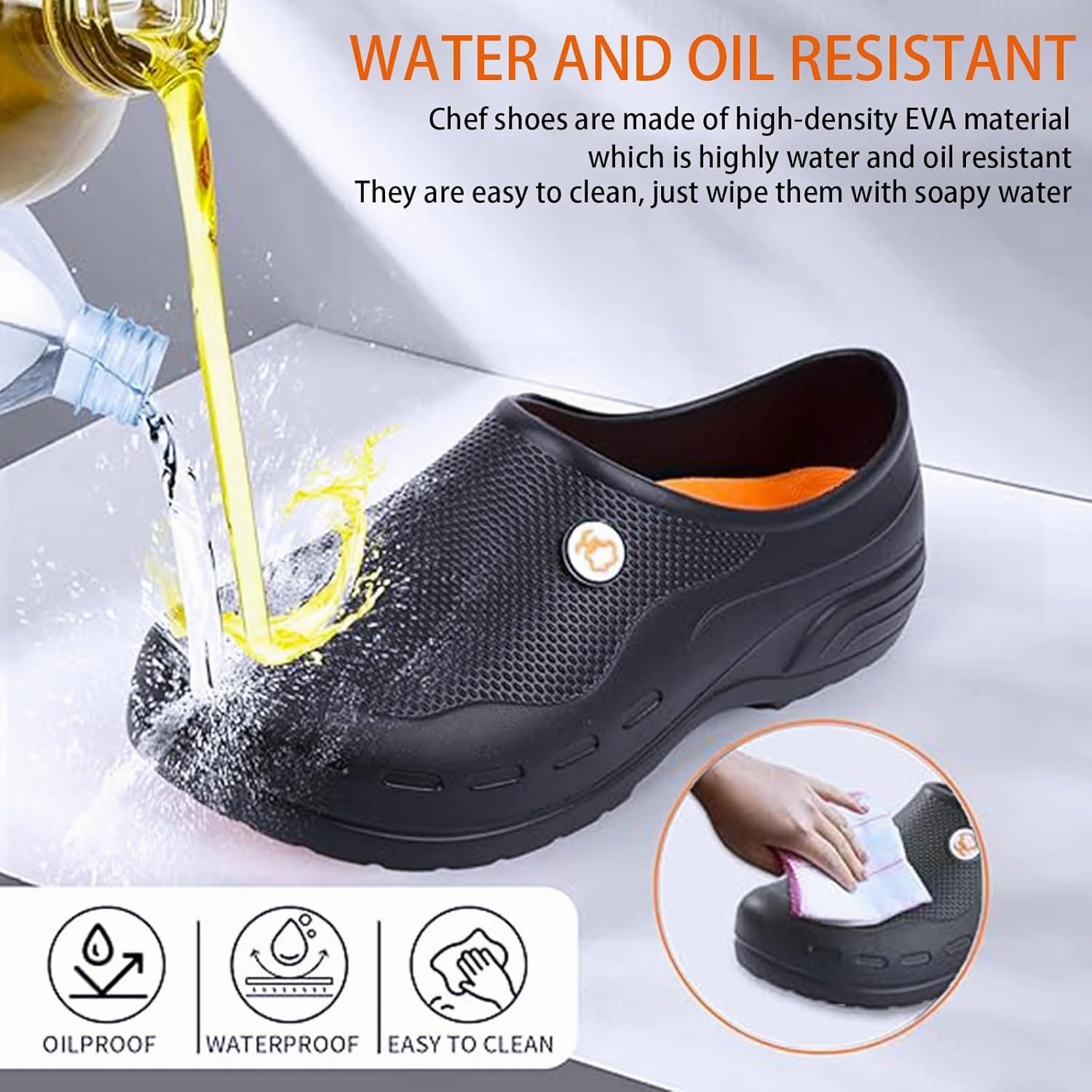Slip Resistant Work Shoes for Men's and Women's Kitchen/Chef/Garden/Nurse Shoes Black Non Slip Clogs(7.5-11.5Men/8.5-12.5Women)