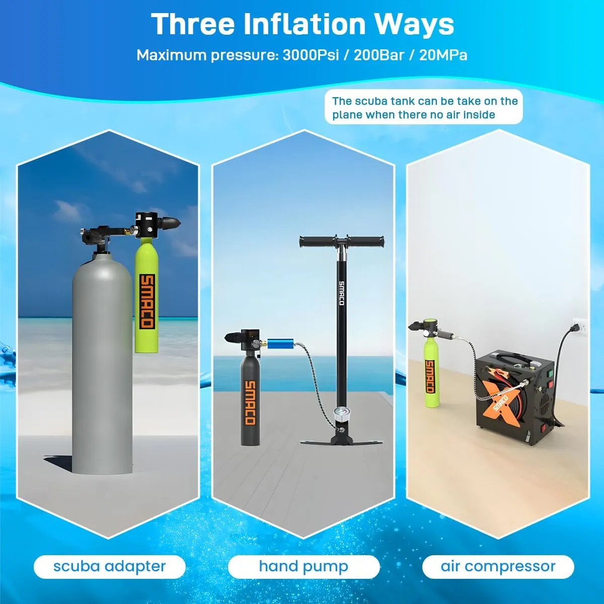 SMACO S300 Plus Mini Scuba Tank 0.5L - Reusable Portable Diving Tank & Emergency Pony Bottle up to 10-Minute Air Supply Underwater Breathing Device Freediving DOT-Certified Air Cylinder