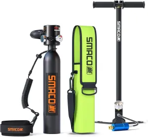 SMACO S300 Plus Mini Scuba Tank 0.5L - Reusable Portable Diving Tank & Emergency Pony Bottle up to 10-Minute Air Supply Underwater Breathing Device Freediving DOT-Certified Air Cylinder
