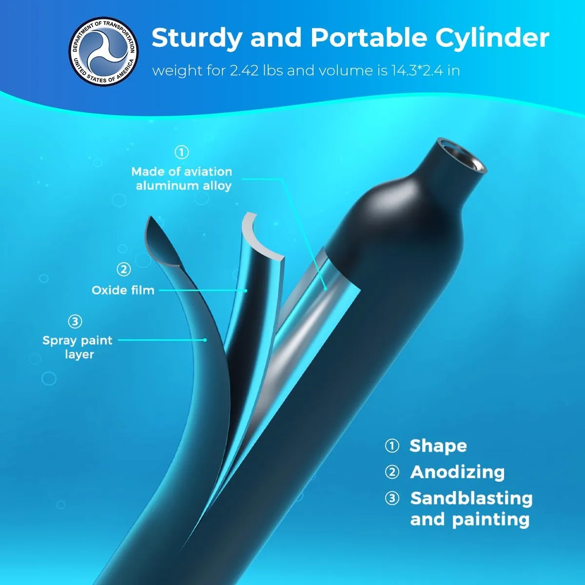 SMACO S300 Plus Mini Scuba Tank 0.5L - Reusable Portable Diving Tank & Emergency Pony Bottle up to 10-Minute Air Supply Underwater Breathing Device Freediving DOT-Certified Air Cylinder