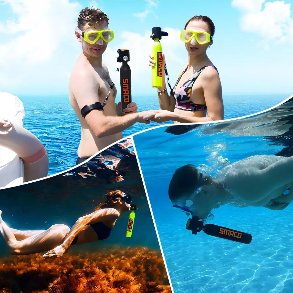 SMACO S300 Plus Mini Scuba Tank 0.5L - Reusable Portable Diving Tank & Emergency Pony Bottle up to 10-Minute Air Supply Underwater Breathing Device Freediving DOT-Certified Air Cylinder