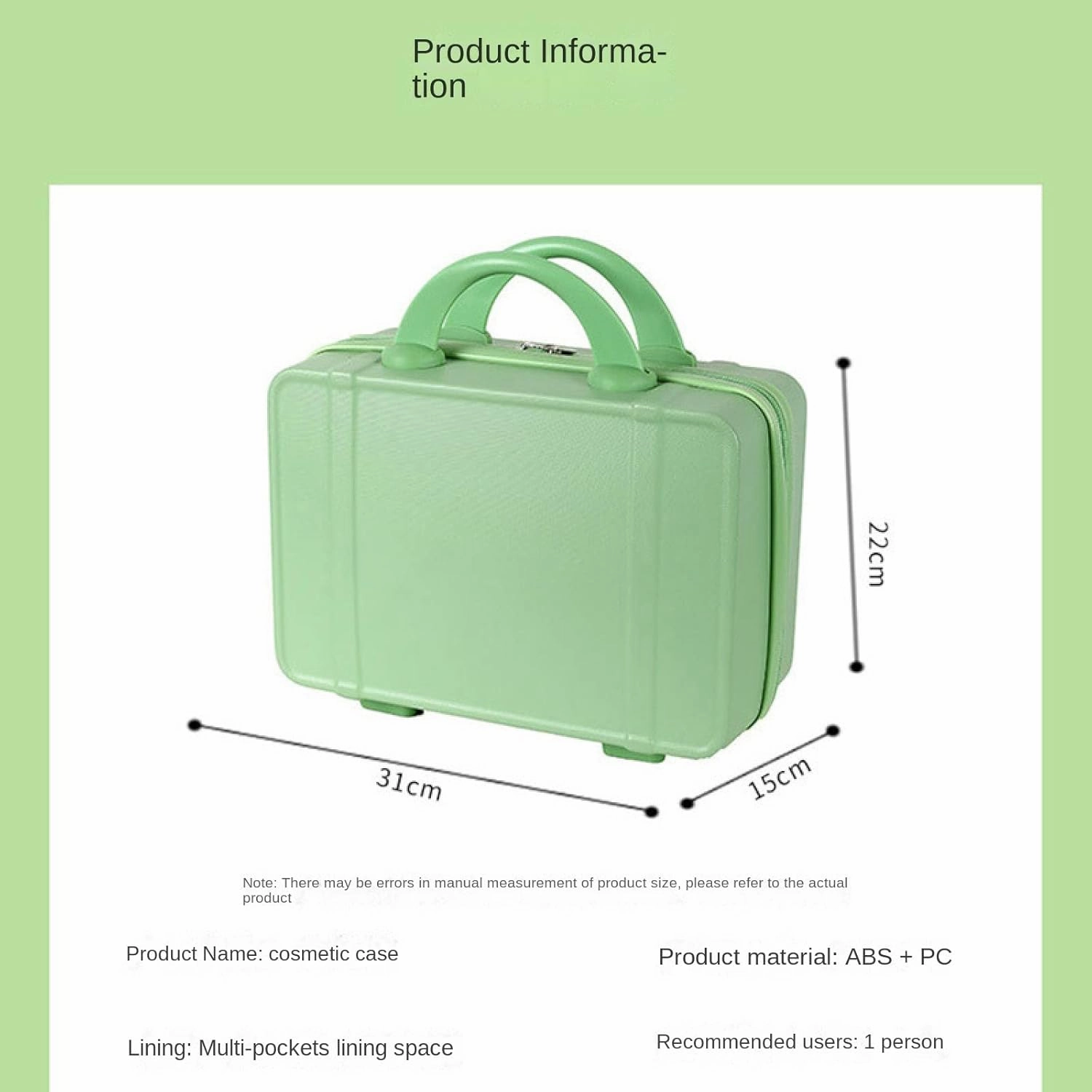 Small fresh suitcase luggage small lightweight retro cosmetic case 14 inch travel case(Green powder,14 inches)