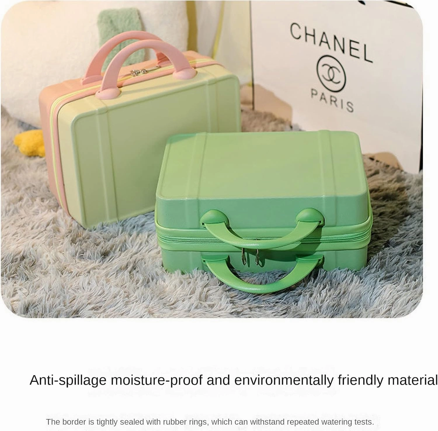 Small fresh suitcase luggage small lightweight retro cosmetic case 14 inch travel case(Green powder,14 inches)