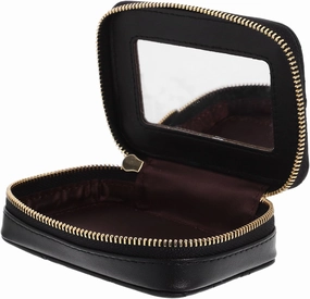 Small Makeup Bag with Mirror, Mini Cosmetic Pouch with Zipper Lipstick Holder Case Toiletry Cosmetic Pouch for School, Travel, Car Outside (Black)