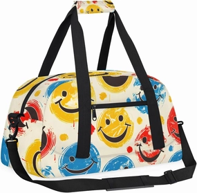 Smiley Graffiti Kids Overnighter Duffel Bags for Boys, Carry-On Size Sports Gym Bag with Front Zipper Pocket for School Practice or Overnight Travel Weekender Sleepover Tote Bag